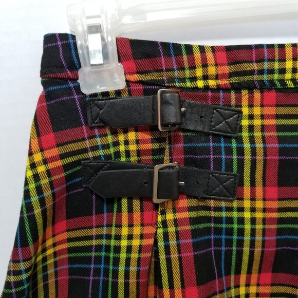 Hot Topic skirt Small Rainbow Plaid Double Buckle Pleated Pride schoolgirl mini - Picture 3 of 15